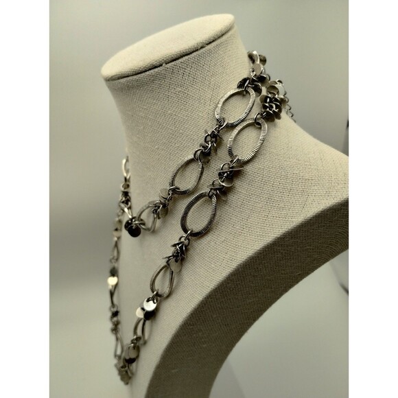 Rare Lia Sophia Chain Necklace Soiree Silver Tone Long Disks 37.5 Length - Picture 9 of 10